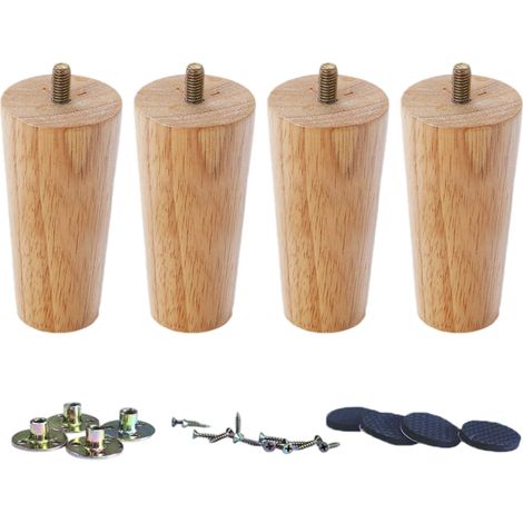 4 Pièces Pieds de Meuble en Bois Massif Pieds en Bois pour Canapé, Pieds Meubles Bois Rechange pour Sofa Lit Tiroir Fauteuil Table