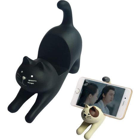 Support de téléphone amusant en forme de chat noir, accessoire de table décoratif pour téléphone portable
