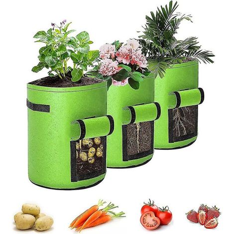 Ensemble de 3 sacs de culture de pommes de terre de 10 gallons pour plantes de jardin et de pépinière (1/5)