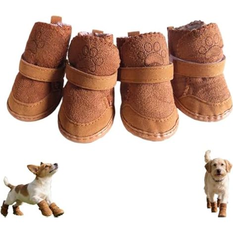 Lot de 4 bottes de neige pour chien avec semelles antidérapantes, chaussures d'hiver pour petits chiens marchant sur la glace, la neige et le trottoir froid, sangle réglable, bottes chaudes, couleur (1/5)