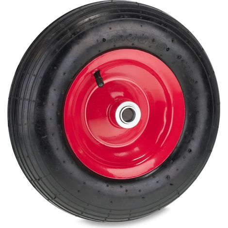 Roue de brouette, 3.50-6, pneumatique, 2PR, Charge maximale : 120 kg, avec Valve, Jante en Acier, Rouge/Noir (1/5)