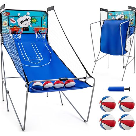 COSTWAY Juego de Canastas Plegable Máquina de Baloncesto Juguete Contador y Marcador Electrónico con Soporete Red Cesta de Baloncesto 4 Baloncestos (Verde) (1/5)