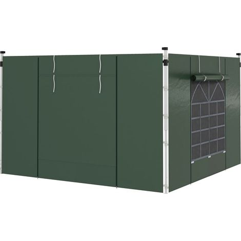 Panneaux Latéraux - Pour Tonnelle 3 x 3 m et 3 x 6 m - Avec Fenêtre et Porte Zippée - Tissu Oxford Vert - Lot de 2 (1/5)