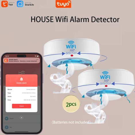 Détecteur de fumée intelligent, double mode Zigbee/Wi-Fi, résistant au feu, alarme sonore et visuelle, contrôle par application (1/5)