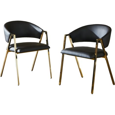 CAIziLot de 2 chaises de salle à manger en cuir PU noir, cadre métallique doré luxueux, chaise moderne minimaliste avec dossier, adaptée à la salle à manger et au salon (1/5)