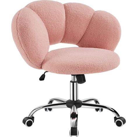 Yaheetech Sedia da Ufficio Scrivania Bianca Cameretta Imbottita Senza Braccioli Ergonomica con Ruote Girevole, Schienale Design a Nuvola in Tessuto Bouclé, Altezza Regolabile (1/5)
