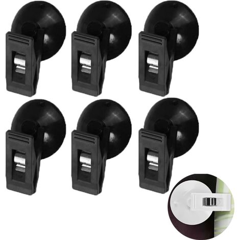 Ventose con clip - Confezione da 12 - 40 mm - Clip a ventosa - Clip per tenda da doccia - Adatte per bagni, cucine e frigoriferi - Nero (1/5)