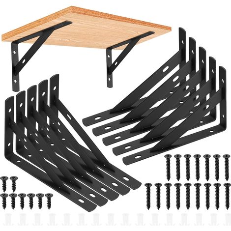 10 Pièces Equerre Etagere Murale, Supports Triangulaires Angulaires Droits de 90 Degrés, Support D'étagère Murale, Support d'angle Brace pour Salon Chambre Bibliothèque (10 PCS Noir 150X95MM) (1/5)