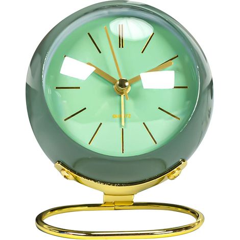 Réveil Analogique Silencieux, Horloge Table de Chevet, Réveil de Table Vert avec Veilleuse pour Les Chambres, Table, Bureau, étagère, Bureau, sans Batterie (1/5)