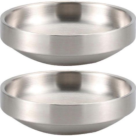 Set mit 2 koreanischen Kimchi-Tellern aus Edelstahl für die Küche – 11,5 x 11,5 x 3,3 cm – Silber (1/3)