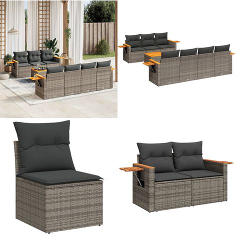 Salon de jardin 8 pcs avec coussins gris résine tressée - Ensemble Salon De Jardin - Meuble Extérieur - Jardin Design - Mobilier De Jardin - Chaise Longue - Home & Living (1/5)