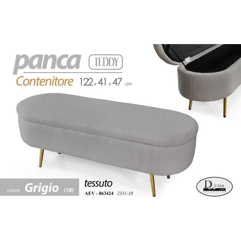 Panca contenitore teddy tessuto grigio cm 122x41x47 h