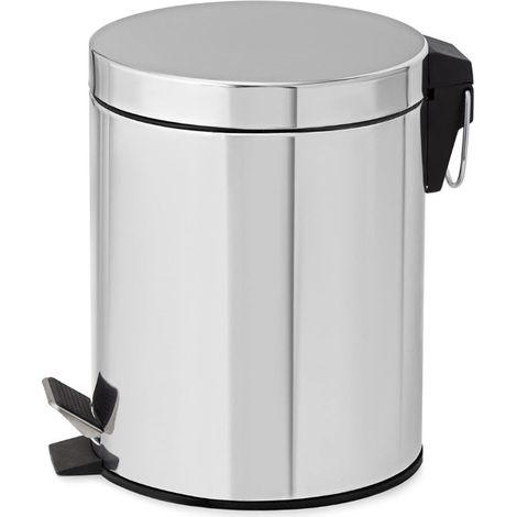 Cestino da bagno in metallo con coperchio - Misura 21x24 cm - Pattumiera con secchio estraibile e pedale per apertura automatica - Capacità 3 Litri (1/5)