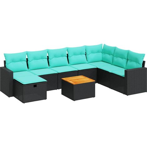 9-tlg. Garten-Sofagarnitur mit Kissen Schwarz Poly Rattan vidaXL