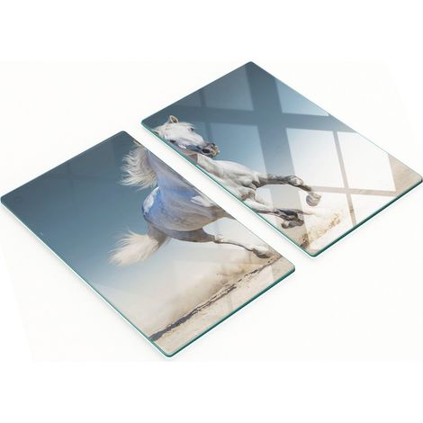 Tableros de vidrio elegantes y duraderos con impresi贸n de caballo al galope gris, 2x30x52 cm.