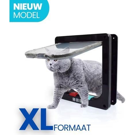 Chatière Premium XL - Quatre positions de verrouillage - Petite porte pour chien - Grande porte pour chat - Anti-courants d'air - Noire (1/5)