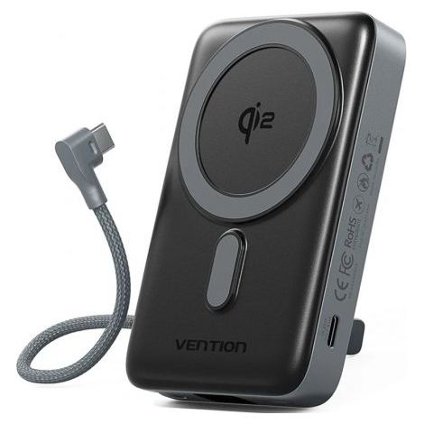 Powerbank 10000mAh Vention FKHH0/ 35W/ Wireless/ Gris/ Incluye Cable USB TIpo-C