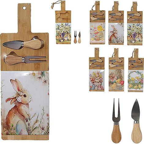 Tagliere in ceramica e legno con coltello e forchetta per formaggio decorazioni di pasqua addobbi pasquali idea regalo casa cucina 20 cm (1/4)