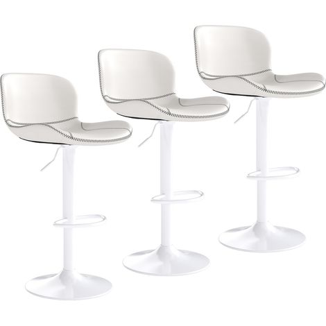 Bar Stools ,PU Leather,Armless,with Back (White,Set of 3)