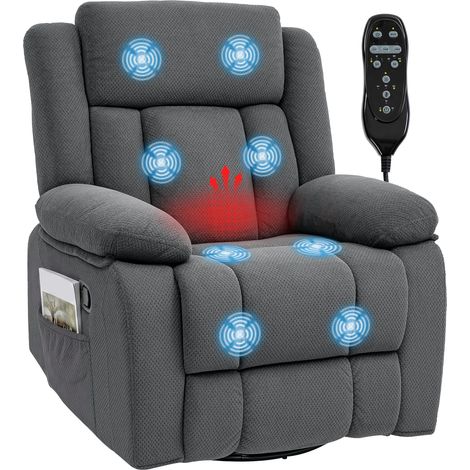 Relaxsessel mit Vibrationsmassage und Wärme, manuell verstellbarer Drehsessel mit Schaukelfunktion und Taschenfederkern, Grau (1/5)