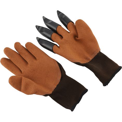 GROOFOO-1 Pair Garden Gloves With 4 ABS Plastic Claws For Digging Planting(coffee) (1/5)