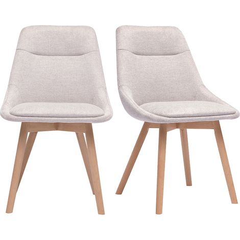Stühle aus beigem Samteffekt-Texturgewebe und hellem Holz (2er Set) ALESS