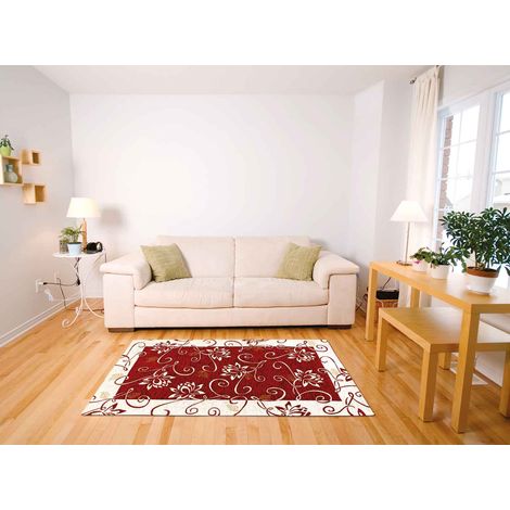 Tappeto Arredo Moderno Morbido in Ciniglia Ingresso Antiscivolo Prodotto Italiano Soggiorno Camera Salotto Disegni Piazzati Cotone Varie Misure Grande Ninfea Rosso - 65x115Cm (1/5)