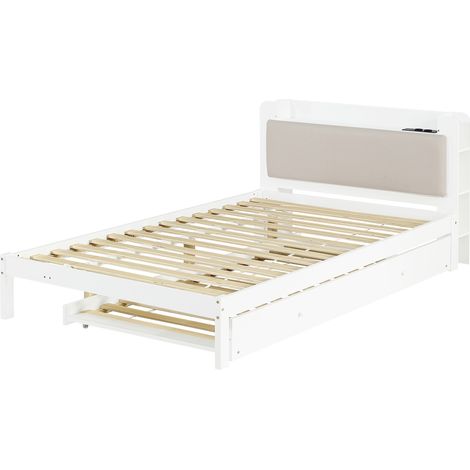 Letto funzionale 120x200 cm bianco con letto estraibile 90x190 cm, testiera imbottita MODENUIT (1/5)