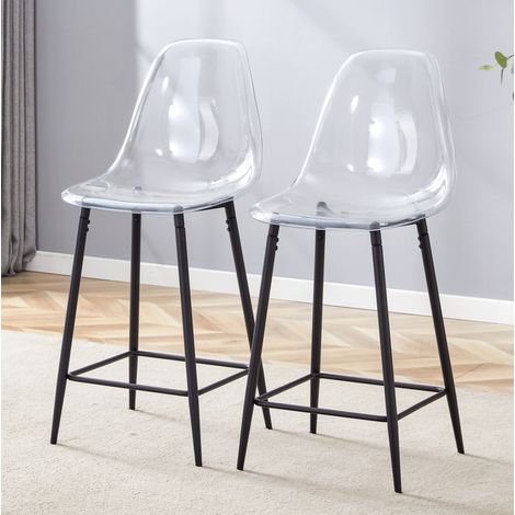 Tabouret de bar, en plastique et métal, avec repose-pieds, style moderne, noir (1/5)