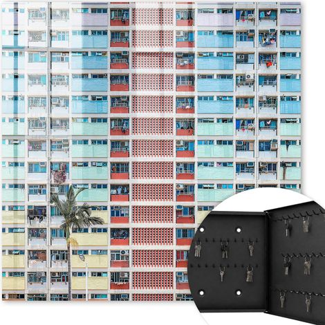Armoire à clés - (30 cm x 30 cm) - Boîte à clés murale - Coffret de rangement pour clés - Couleur noire - Ouverture vers la droite - Pour maison et bureau - architecture colorée (1/5)