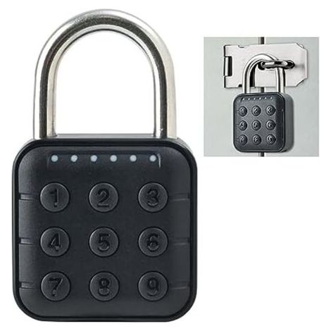 (4.6×5.7×2cm)6 Digit Password Lock, Black Electronic Combination Lock for Outdoor, School Lock, Gym Lock, Waterproof Combination Padlock