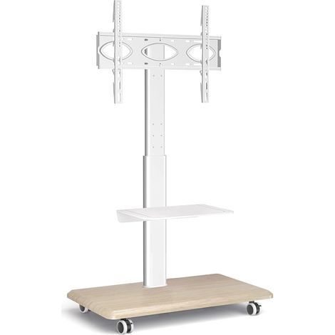 Blanc Support TV Roulette avec Support Cantilever pour Ecran de Télé de 26 à 70 Pouces LED LCD Plasma Chariot Meuble TV Pied Universel Pivotant Réglable en Hauteur avec 2 Étagères (1/5)