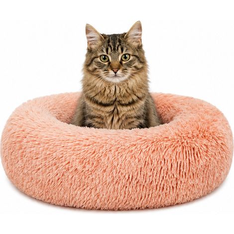 lionto Donut Katzenkissen, rundes Bett mit Plüschbezug & Anti-Rutsch-Boden, erhöhter Rand für Geborgenheit, 40 cm Durchmesser, rosa (1/5)