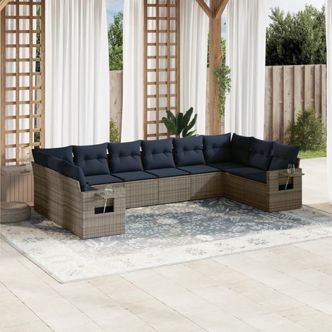 10-teiliges Gartensofa-Set mit Kissen, grau, Polyrattan (1/5)