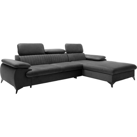 Canapé d'angle droit convertible en velours gris anthracite SAMARA (1/5)