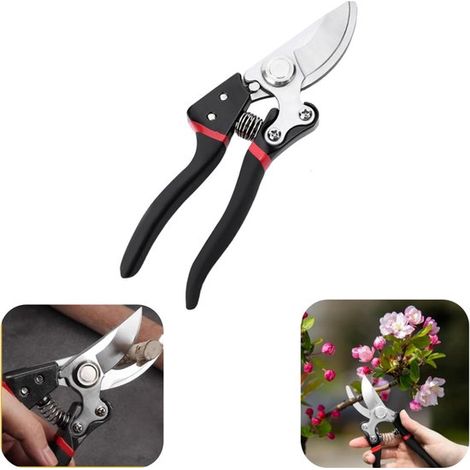 Sécateur de jardin 21 x 5,5 cm - cisailles à main antidérapantes pour fleurs, noires (1/5)