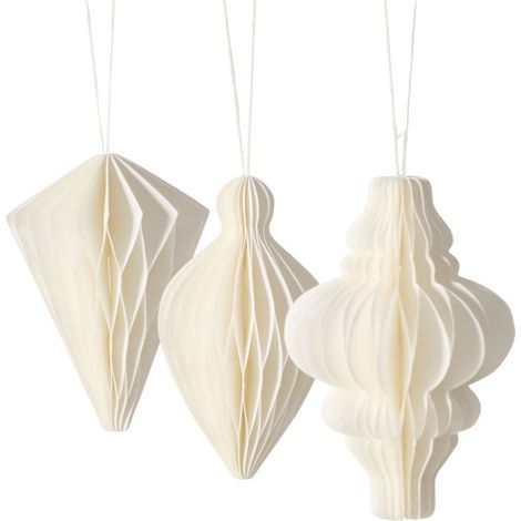 Set de 3 suspensions de Noël en papier pliage blanc 7x7x10cm (1/5)