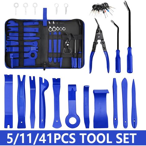 (5 PIÈCES BLEUES) Kit de démontage audio automobile, ensemble d'outils à main, levier, tournevis, kit d'outils pour le démontage du tableau de bord de voiture (1/5)