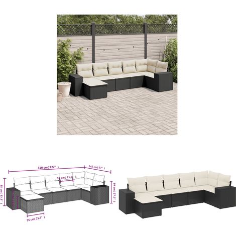 7-tlg. Garten-Sofagarnitur mit Kissen Schwarz Poly Rattan - Gartenmöbel - Esszimmergarnituren - Outdoor Möbel - Lounge Set - Rattan Gartenmöbel - Home & Living