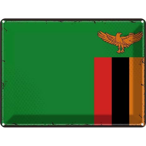 Plaque en métal 30x40 cm Drapeau rétro de la Zambie et armoiries (1/5)