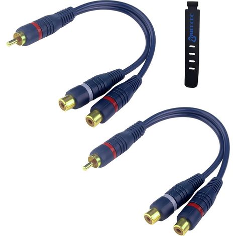 Câble Répartiteur RCA Audio Adaptateur Câble Y Cinch, 15cm RCA vers JACK 1 Mâle à 2 Femelle pour Caisson Basses, Phono, AV, Audio, Subwoofer Voiture(2Pack, Bleu) (1/5)