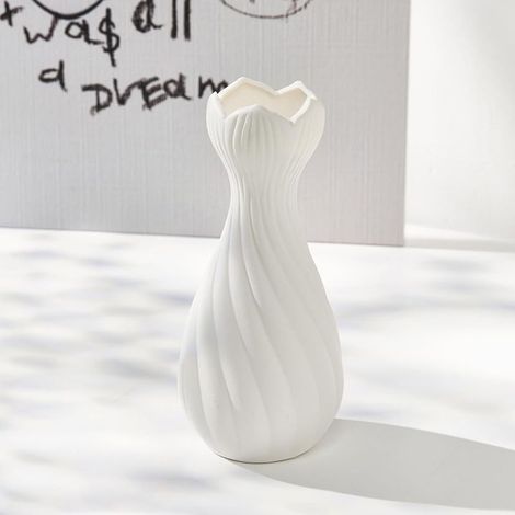 Vase Céramique Blanc Moderne - Décoratif pour Centre de Table, Salon, Chambre à Coucher - Pour Fleurs Pampa et Décoration (1/4)