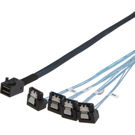 1 Câble Mini SAS SFF-8643, Connecteur coudé 90 degrés, 4 ports SATA 7 broches, Pour carte mère et contrôleur RAID (1/5)