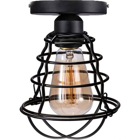 Retro farmhouse style ceiling light, wrought iron hallway ceiling light, iron cage ceiling light, no light source, 220V, E27 (1/5)