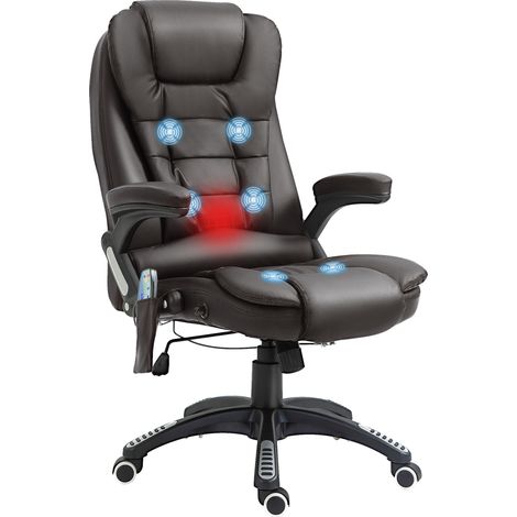 Sedia da ufficio elettrica massaggiante e riscaldata, sedia ergonomica con rivestimento sintetico marrone.