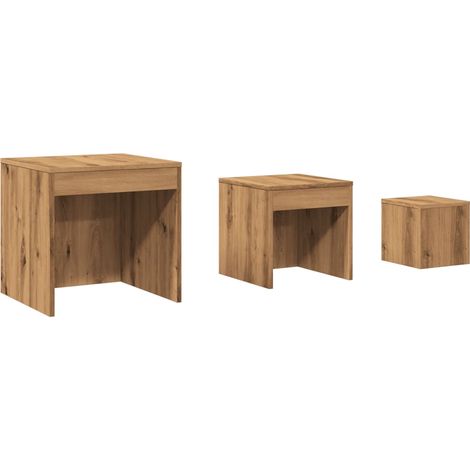 Lot de 3 tables d'appoint gigognes en bois d'ingénierie marron DEC032713 (1/5)