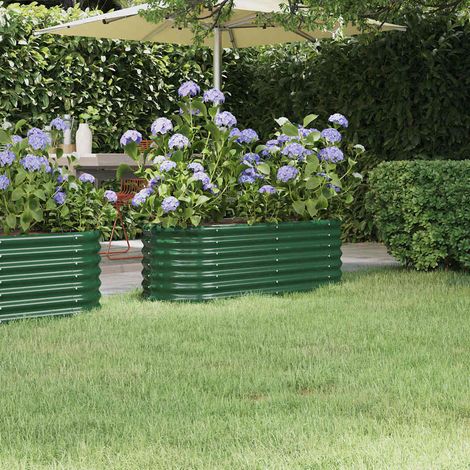 Lit surélevé de jardin-Jardinière surélevée-Bac de jardin surélevé Acier galvanisé 114x40x36 cm Vert (1/5)
