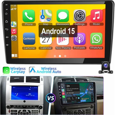 Autoradio 9 pouces pour Peugeot 407 2004-2011 Android 15 Carplay GPS RDS BT WiFi 2+64G CAM