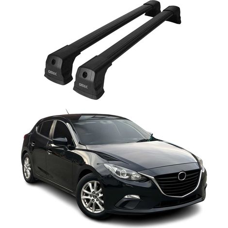 OMAC Dachträger Querträger kompatibel mit Mazda3 mk3 2014-2018 – 2 Stangen – Abschließbar – Aluminium Schwarz (1/5)