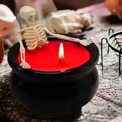 Bougie Crânien - Support en Céramique pour Bougie LED ou Classique - Décoration Halloween Maison Hantée - Lot de 1